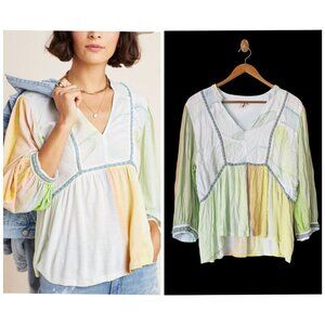 Bl-nk Renata Tie Dye embroidered Blouse Size XL watercolor pastel Top Flowey